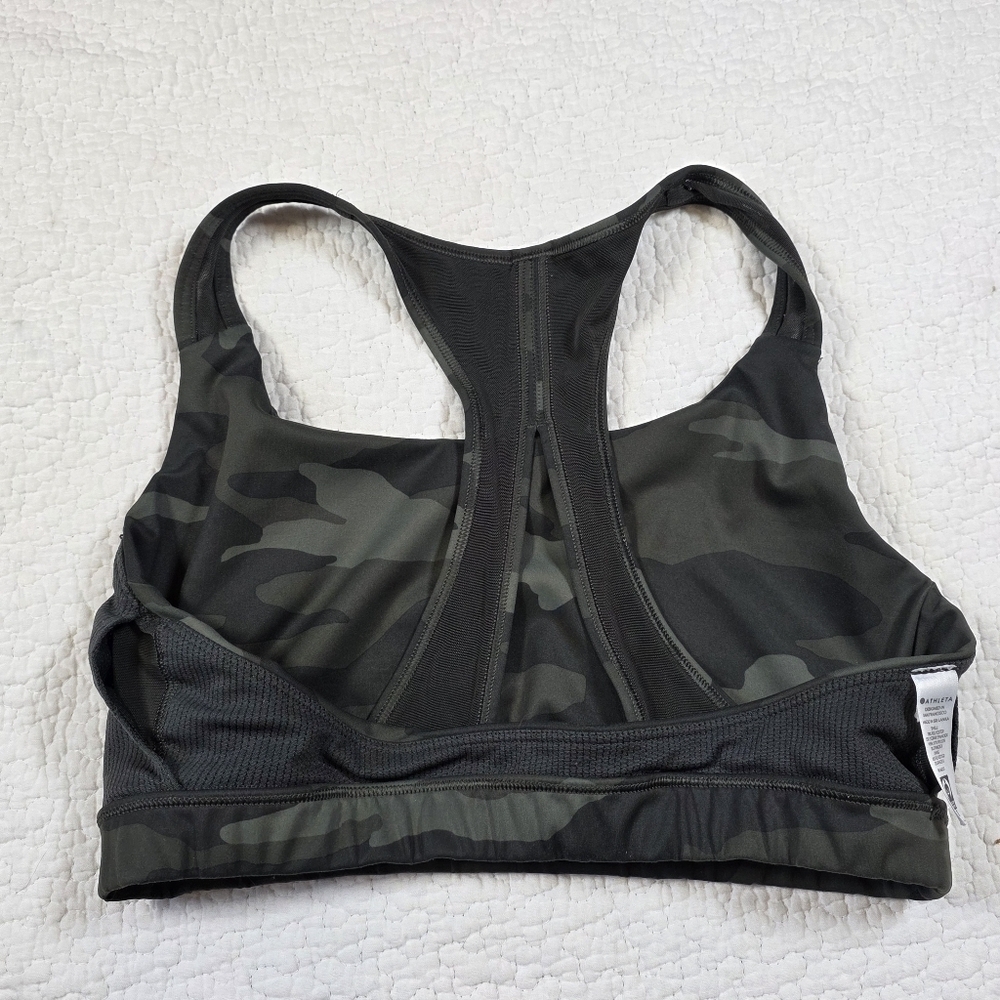 Athleta Contender Camo Printed Sports Bra Black Olive Green - Picture 6 of 9